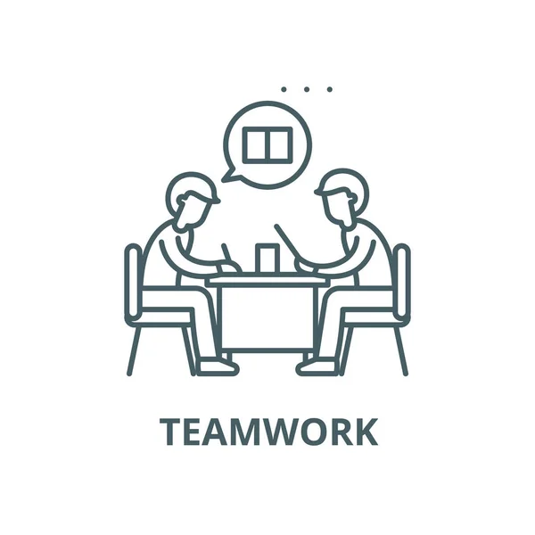 Teamwork-Vektor-Liniensymbol, lineares Konzept, Umrisszeichen, Symbol — Stockvektor