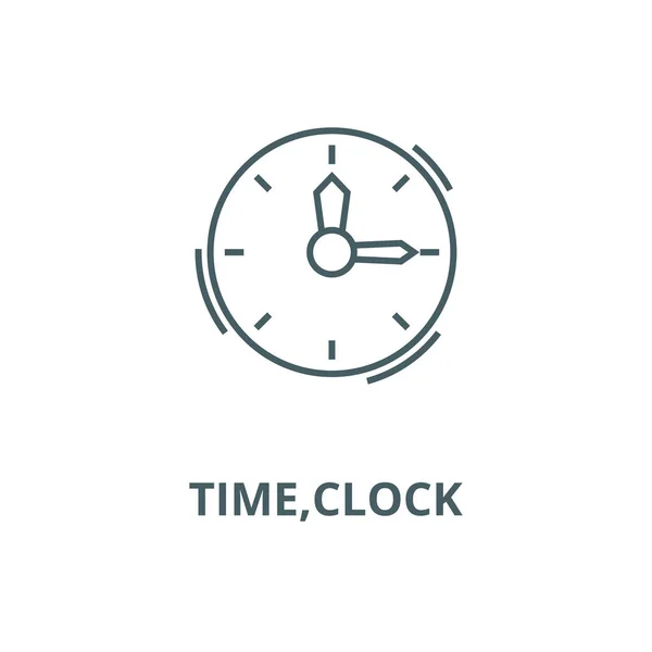 Tijd, klok vector lijn pictogram, lineair concept, overzichts teken, symbool — Stockvector