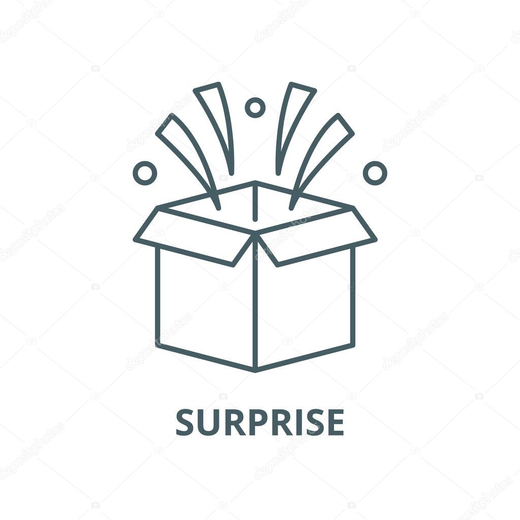 Surprise in box vector line icon, linear concept, outline sign, symbol