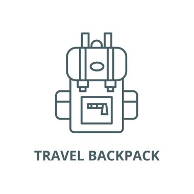 Seyahat sırt çantası vektör satırı simgesi, doğrusal kavram, anahat işareti, sembol