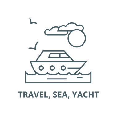 Seyahat, deniz, yat vektör hattı simgesi, doğrusal kavram, anahat işareti, sembol