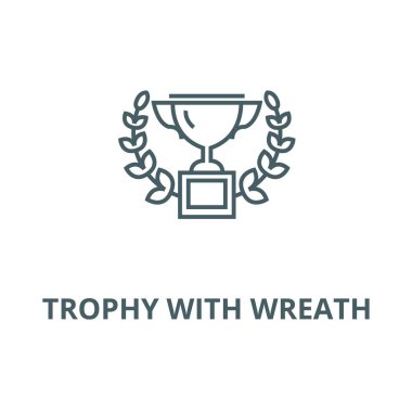 Çelenk vektör çizgi simgesi, doğrusal kavram, anahat işareti, sembol ile Trophy