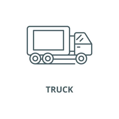 Kamyon vektör çizgisi simgesi, doğrusal kavram, anahat işareti, sembol