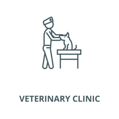 Veteriner kliniği vektör çizgisi simgesi, doğrusal kavram, anahat işareti, sembol