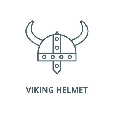 Viking kask vektör çizgi simgesi, doğrusal kavram, anahat işareti, sembol