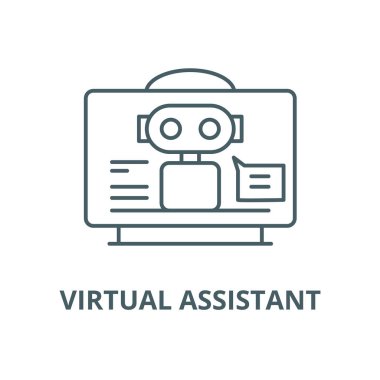 Sanal asistan vektör satırı simgesi, doğrusal kavram, anahat işareti, sembol