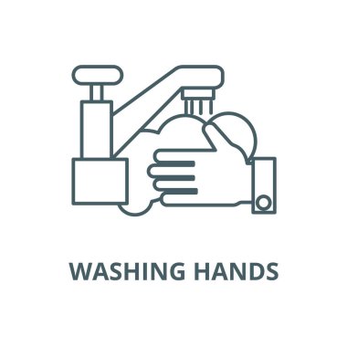 Yıkama elleri, yıkama vinç vektör hattı simgesi, doğrusal kavram, anahat işareti, sembol