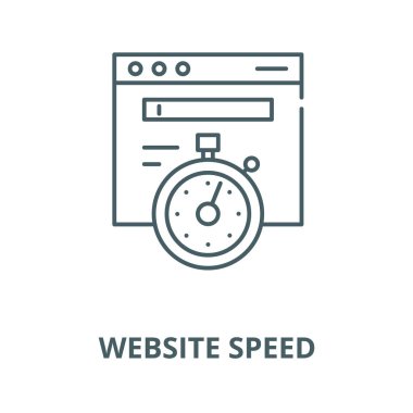Web sitesi hız vektör çizgi simgesi, doğrusal kavram, anahat işareti, sembol