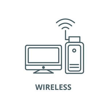 Wi fi adaptörü, kablosuz vektör çizgisi simgesi, doğrusal konsept, çizgi işareti, sembol