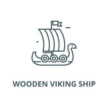 Wooden viking ship vector line icon, linear concept, outline sign, symbol clipart