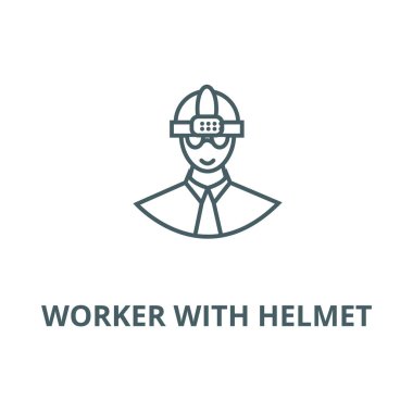 Kask vektör çizgisi simgesi, doğrusal konsept, dış hat işareti, sembol olan işçiler