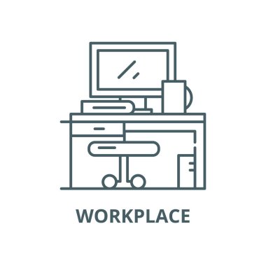 İş yeri vektör çizgisi simgesi, doğrusal konsept, sınır işareti, sembol