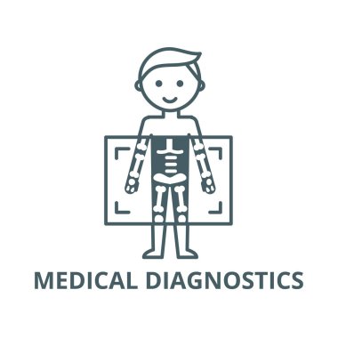 X ışını, tıbbi teşhis adamı vektör çizgisi simgesi, doğrusal konsept, çizgi işareti, sembol