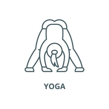Yoga vektör çizgisi simgesi, doğrusal konsept, çizgi işareti, sembol