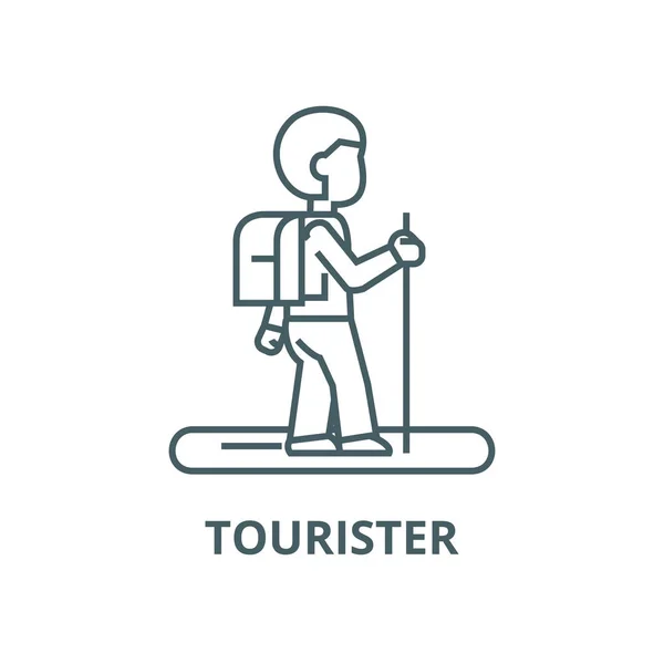 Ikona Tourister wektor linii, koncepcja liniowa, znak konspektu, symbol — Wektor stockowy