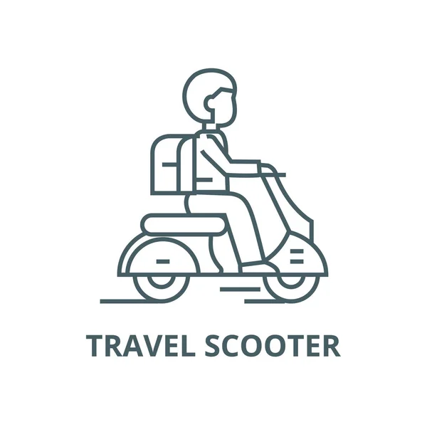 Viaje scooter vector línea icono, concepto lineal, signo de contorno, símbolo — Vector de stock