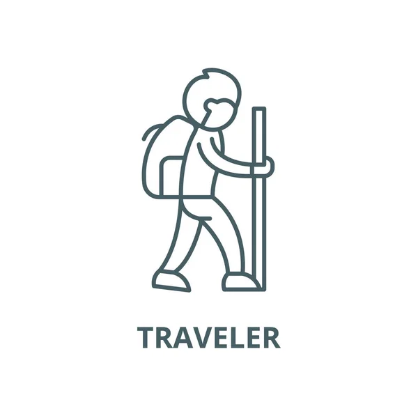 旅行者矢量线图标、线性概念、轮廓符号、符号 — 图库矢量图片