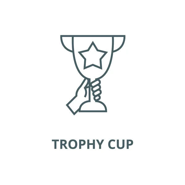 Кубок трофеев в руках векторная линия значок, линейная концепция, контур знак, символ — стоковый вектор