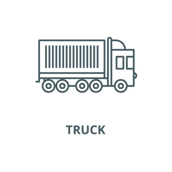 LKW, Frachtcontainer Vektor Liniensymbol, lineares Konzept, Umrissschild, Symbol — Stockvektor