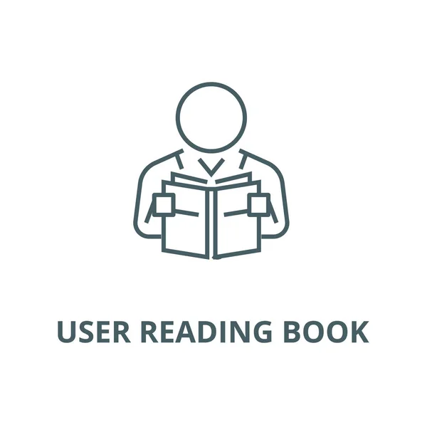 用户阅读书籍矢量行图标、线性概念、轮廓符号、符号 — 图库矢量图片