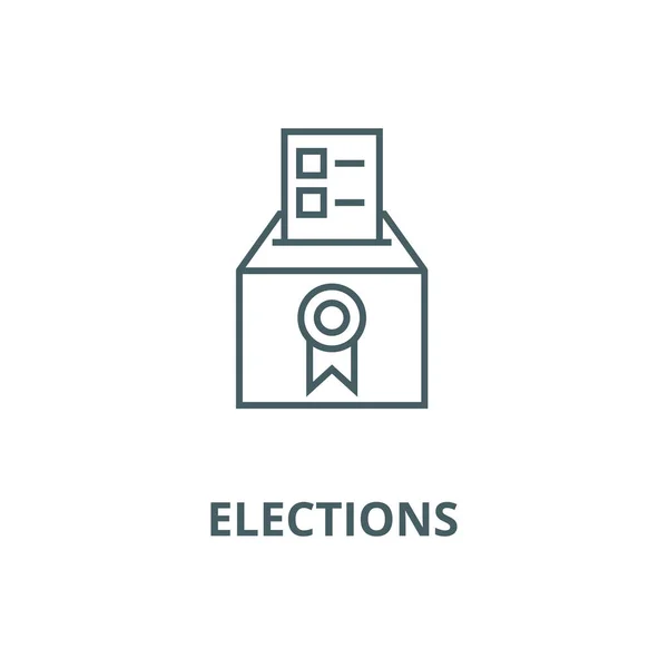 Voto, voto, elecciones, icono de línea de vector de encuesta, concepto lineal, signo de contorno, símbolo — Vector de stock