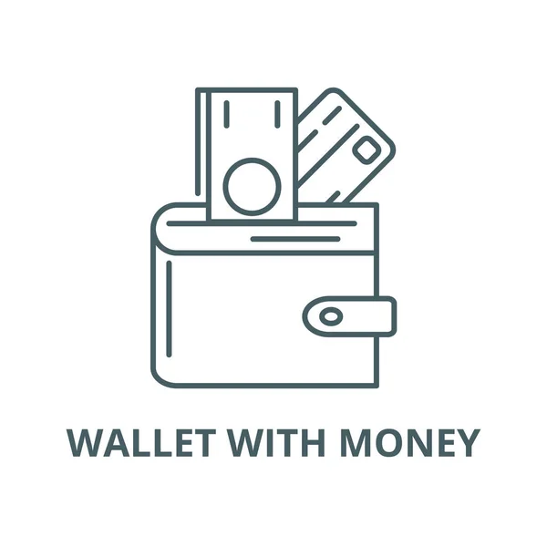 Plånbok med pengar vektor linje ikon, linjärt koncept, kontur skylt, symbol — Stock vektor