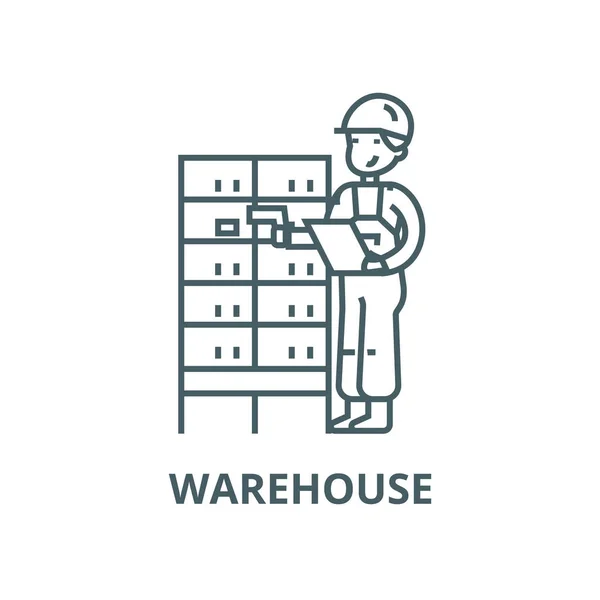 Warehouse,delivery man  vector line icon, linear concept, outline sign, symbol — Stock Vector