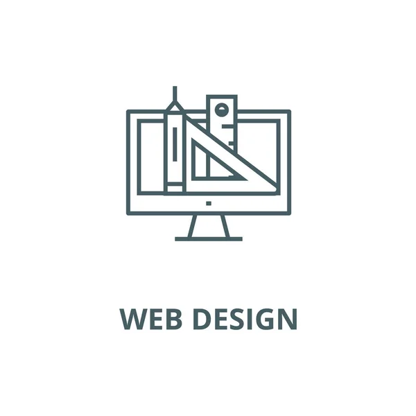 Web design, caneta, régua, ícone de linha vetorial de ferramentas, conceito linear, sinal de contorno, símbolo — Vetor de Stock