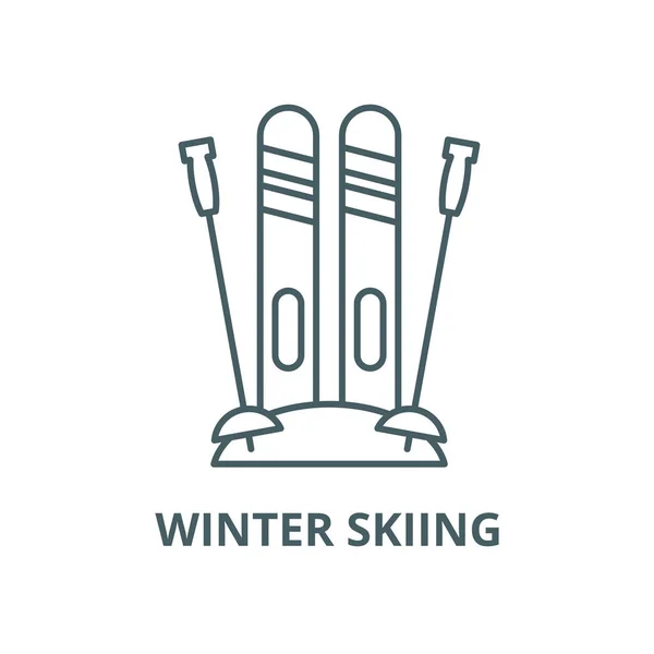 Winter skiing vector line icon, linear concept, outline sign, symbol — 스톡 벡터
