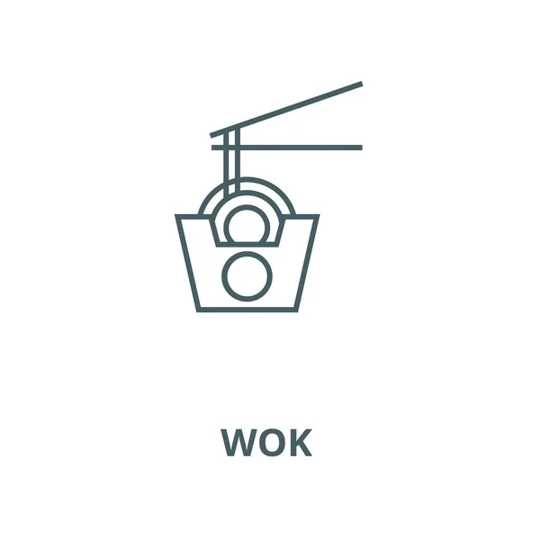 Wok fideos caja vector línea icono, concepto lineal, signo de contorno, símbolo — Vector de stock