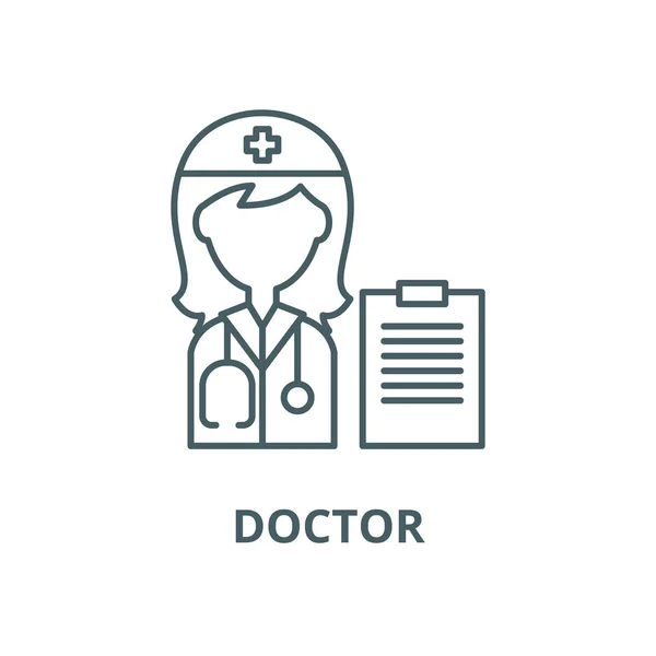 Woman doctor vector line icon, linear concept, outline sign, symbol — Stock Vector