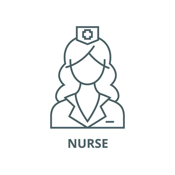 Kvinna läkare, sjuksköterska vektor linje ikon, linjär koncept, kontur tecken, symbol — Stock vektor