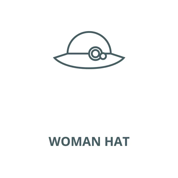 Vrouw hoed vector lijn icoon, lineair concept, schema teken, symbool — Stockvector