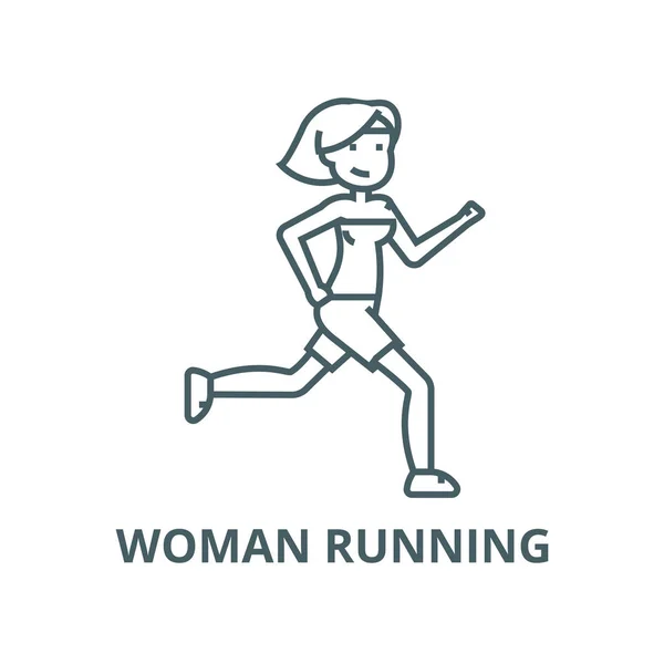 Mulher correndo, ícone de linha vetorial fitness, conceito linear, sinal de contorno, símbolo — Vetor de Stock