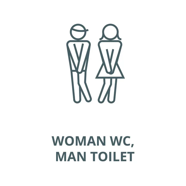 Γυναίκα wc, άνθρωπος τουαλέτα διάνυσμα γραμμή εικονίδιο, γραμμική έννοια, περίγραμμα σημάδι, σύμβολο — Διανυσματικό Αρχείο