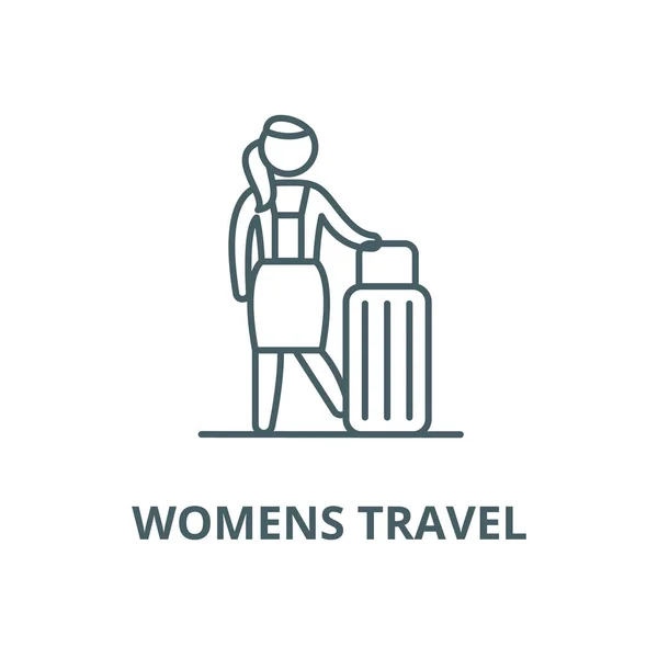 Nők utazási vektor vonal ikon, lineáris koncepció, körvonaljelzés, szimbólum — Stock Vector