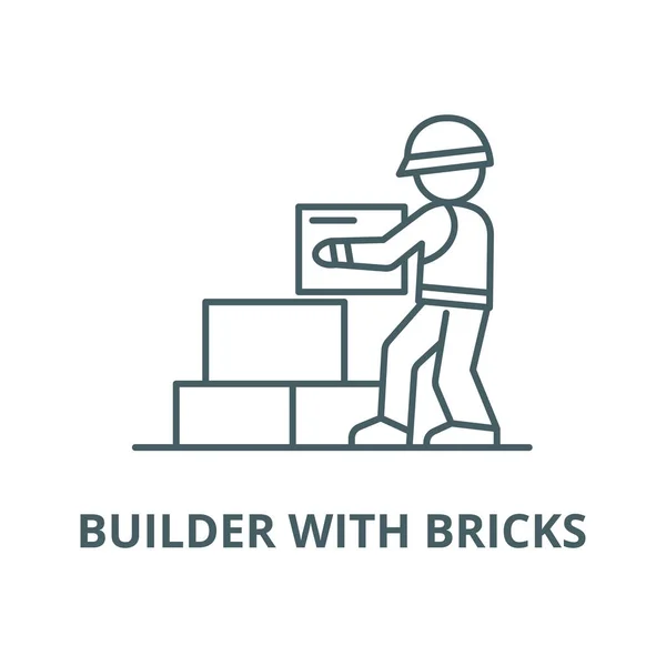 Constructor trabajador tomando ladrillos icono de línea vectorial, concepto lineal, signo de contorno, símbolo — Vector de stock
