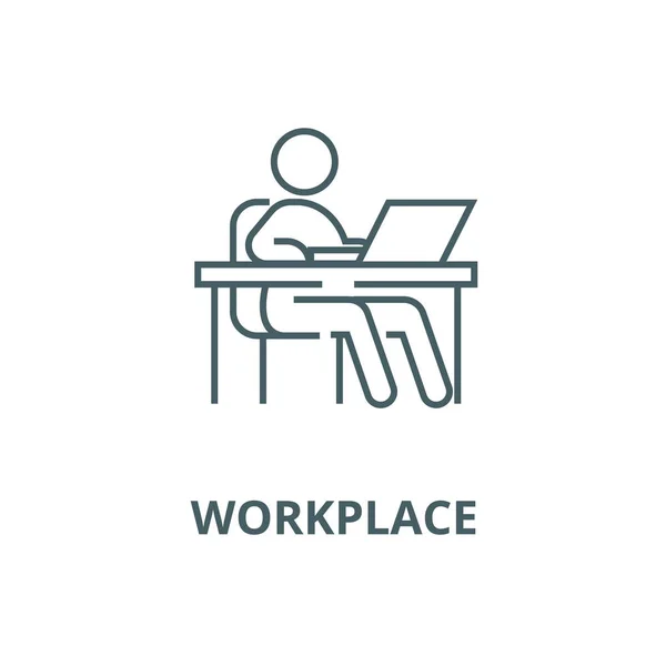 Praca przy stole, miejscu pracy, ikona wektora zarządzania, koncepcja liniowa, znak zarysu, symbol — Wektor stockowy