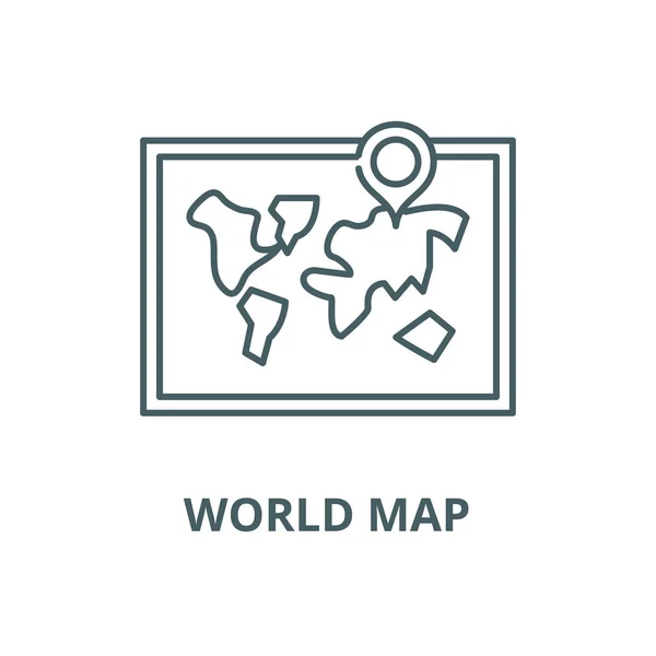Mapa do mundo ícone de linha vetorial, conceito linear, sinal de contorno, símbolo — Vetor de Stock