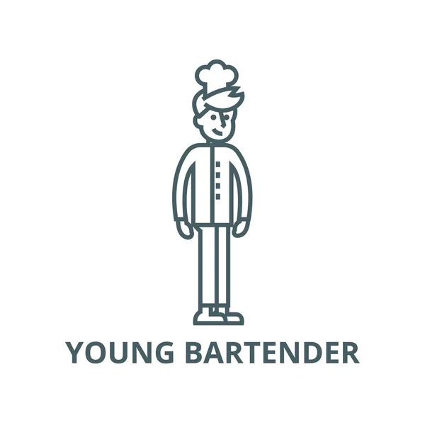 Young bartender vector line icon, linear concept, outline sign, symbol — Stock Vector