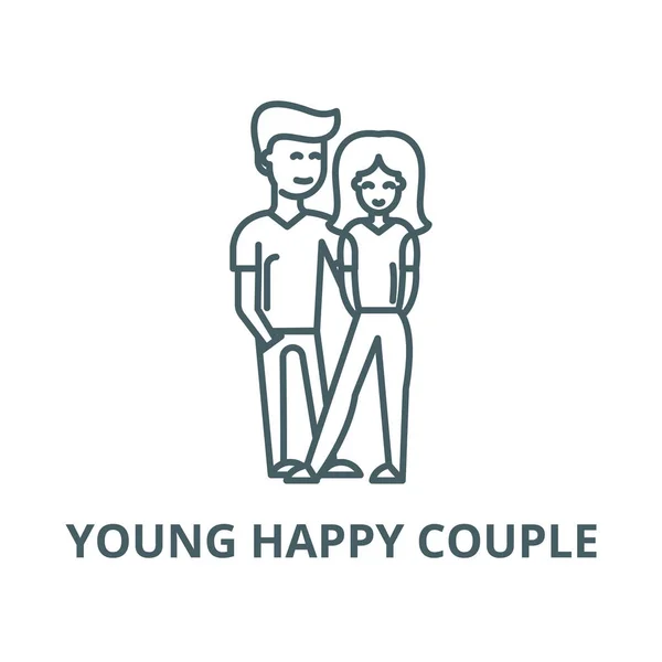 Joven pareja feliz vector línea icono, concepto lineal, signo de contorno, símbolo — Archivo Imágenes Vectoriales