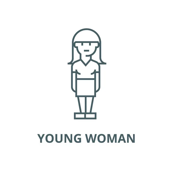 Jonge vrouw avatar vector lijn icoon, lineair concept, schets teken, symbool — Stockvector