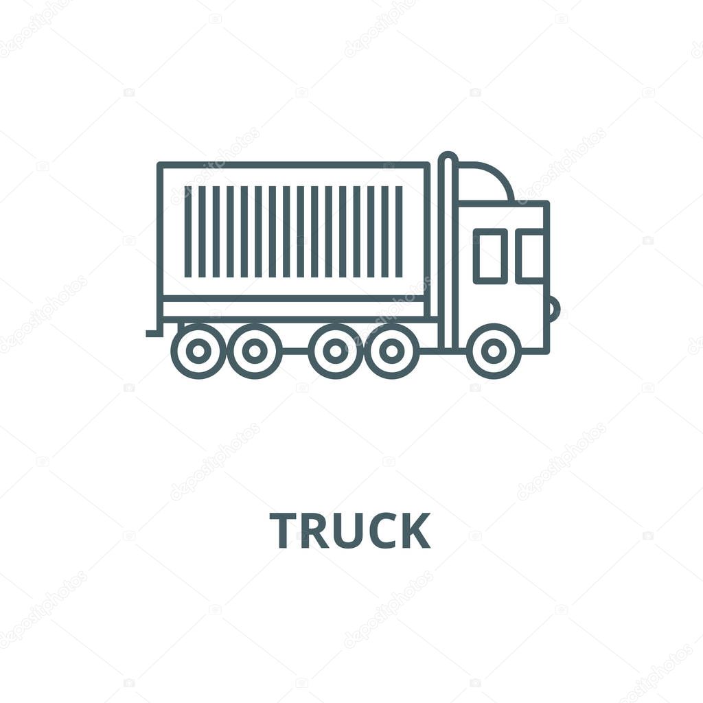Truck, cargo container vector line icon, linear concept, outline sign, symbol