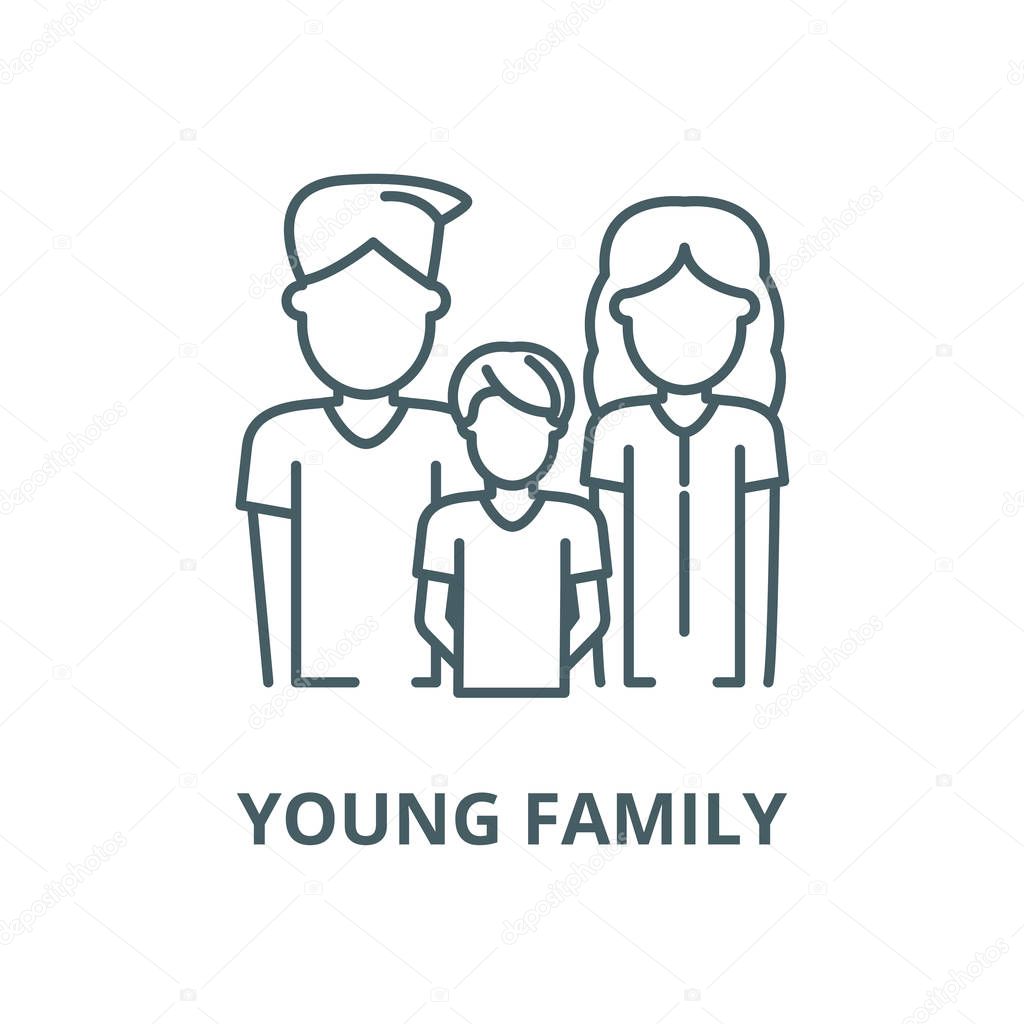 Young family vector line icon, linear concept, outline sign, symbol