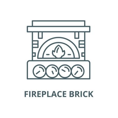 Şömine tuğla vektör çizgi simgesi, doğrusal kavram, anahat işareti, sembol