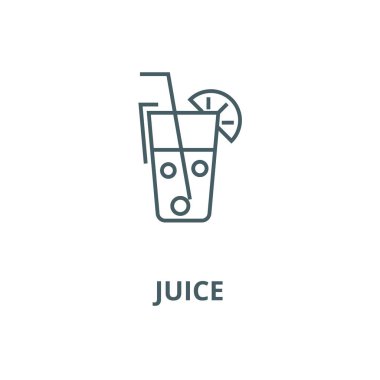 Meyve suyu bardağı, içecekler vektör çizgi simgesi, doğrusal kavram, anahat işareti, sembol