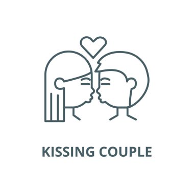 Öpüşme çift vektör satırı simgesi, doğrusal kavram, anahat işareti, sembol