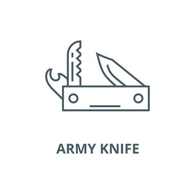 Bıçak ordusu, çok amaçlı araç, İsviçre vektör çizgi simgesi, doğrusal kavram, anahat işareti, sembol