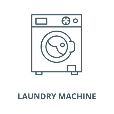 Çamaşır makinesi vektör satırı simgesi, doğrusal kavram, anahat işareti, sembol