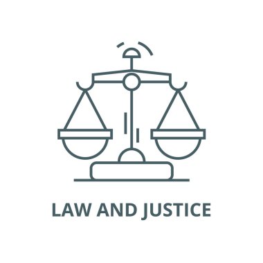 Hukuk ve adalet vektör çizgi simgesi, doğrusal kavram, anahat işareti, sembol